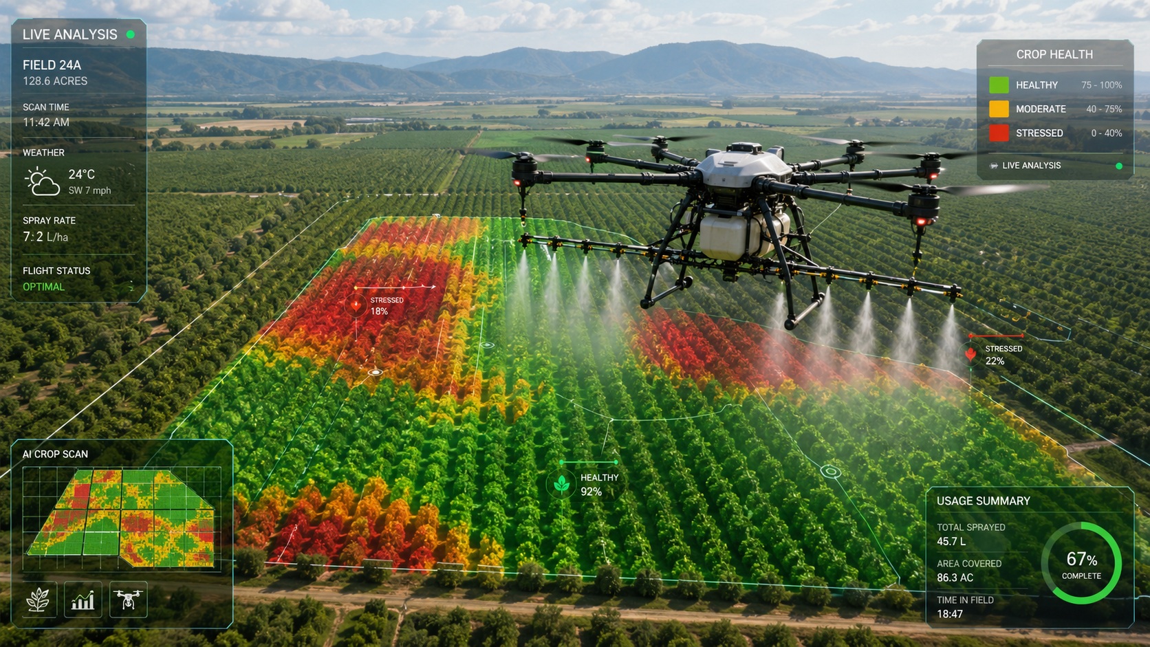 Heavy-lift drone spraying plantation