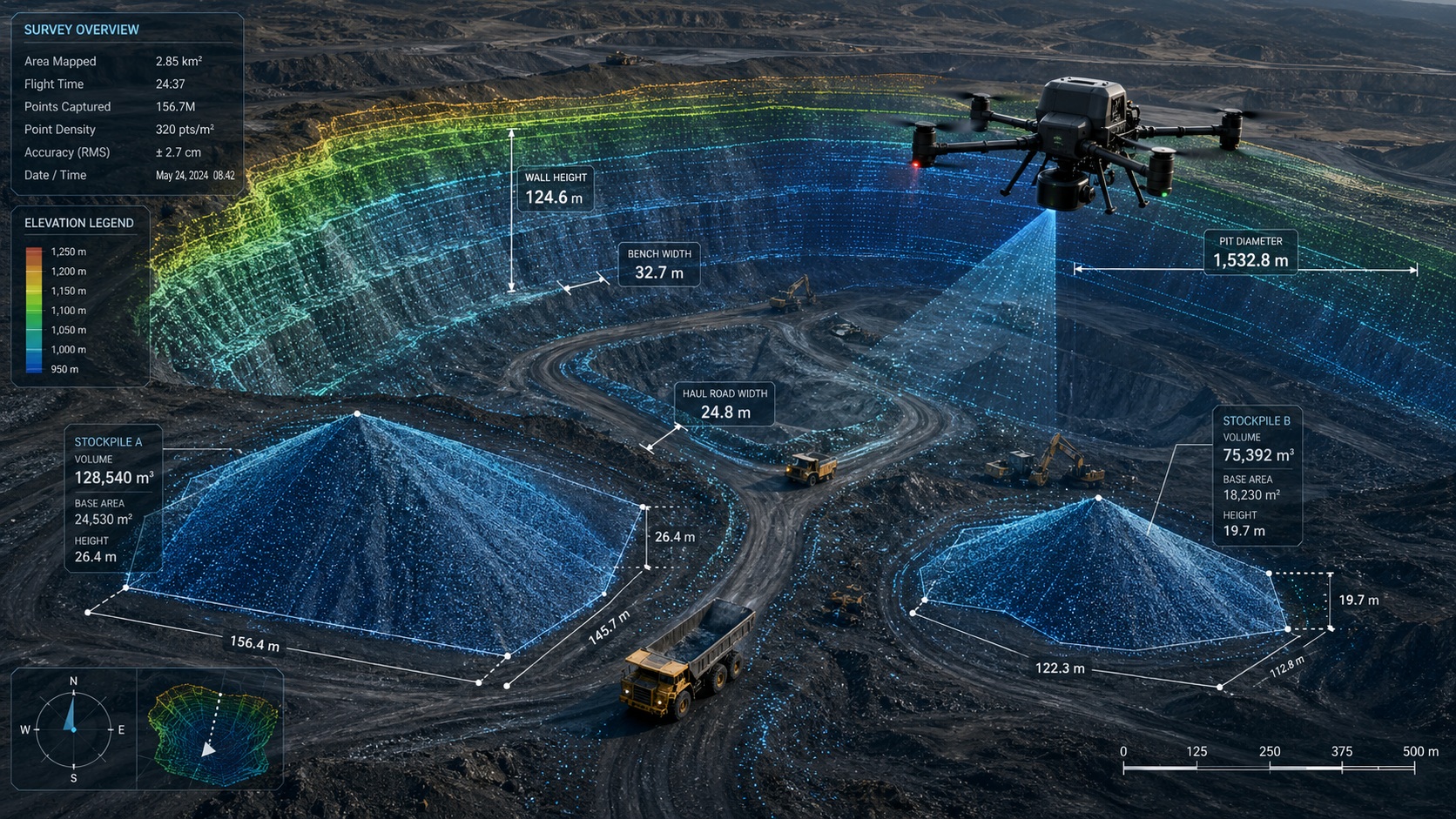 Drone over open-pit mine