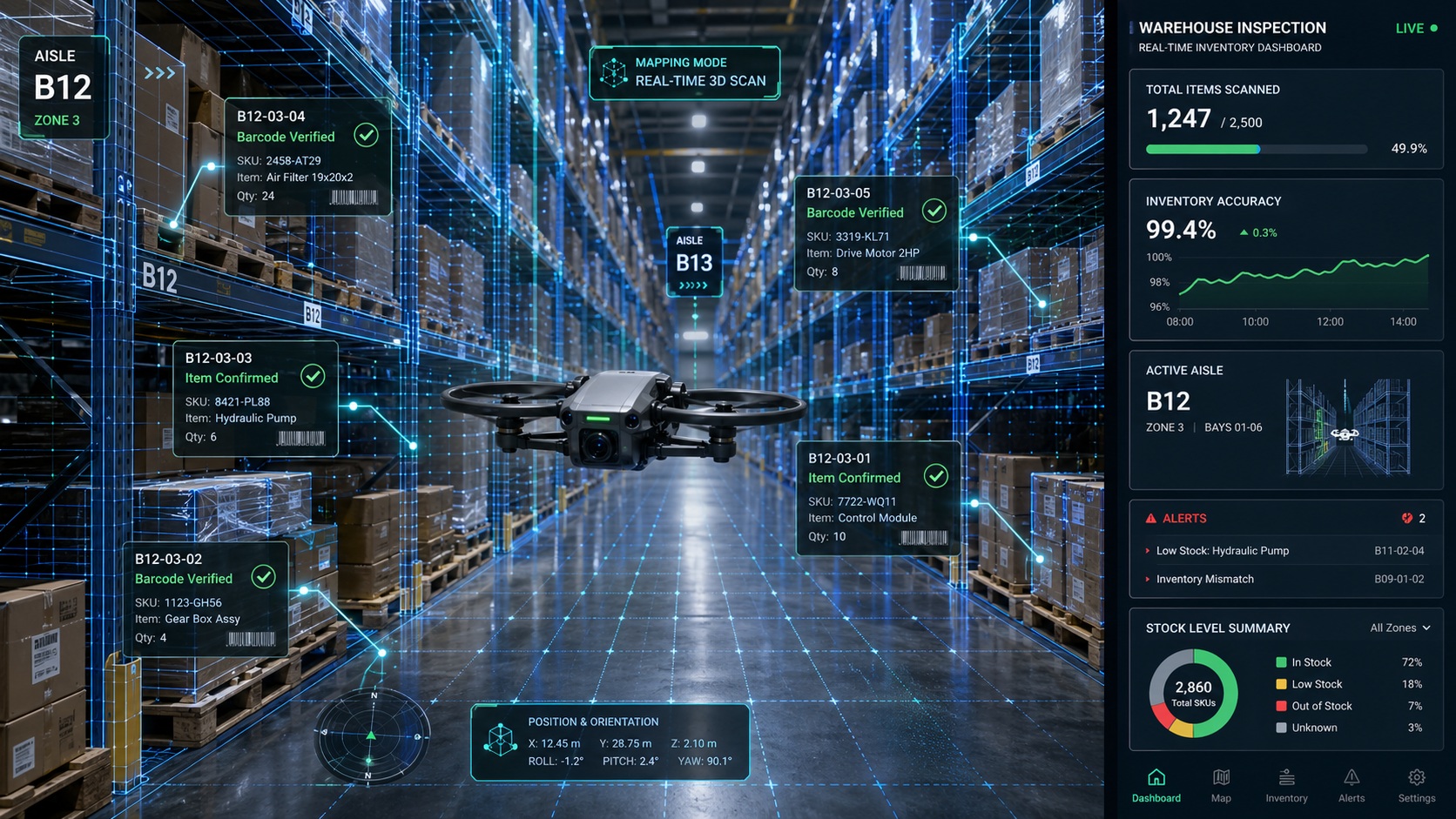 Indoor drone in warehouse